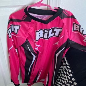 Pink black and white BILT moto shirt